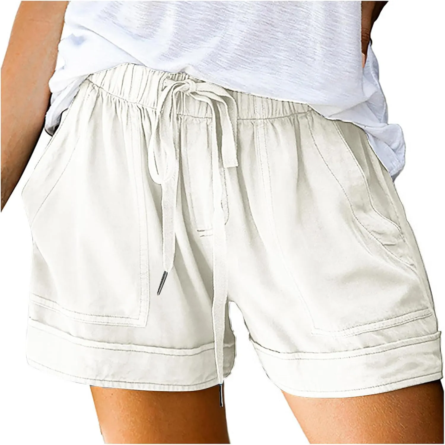 Shorts for Women Trendy Elastic High Waist Drawstring Casual Summer Shorts with Pocket Plus Size Lounge Shorts