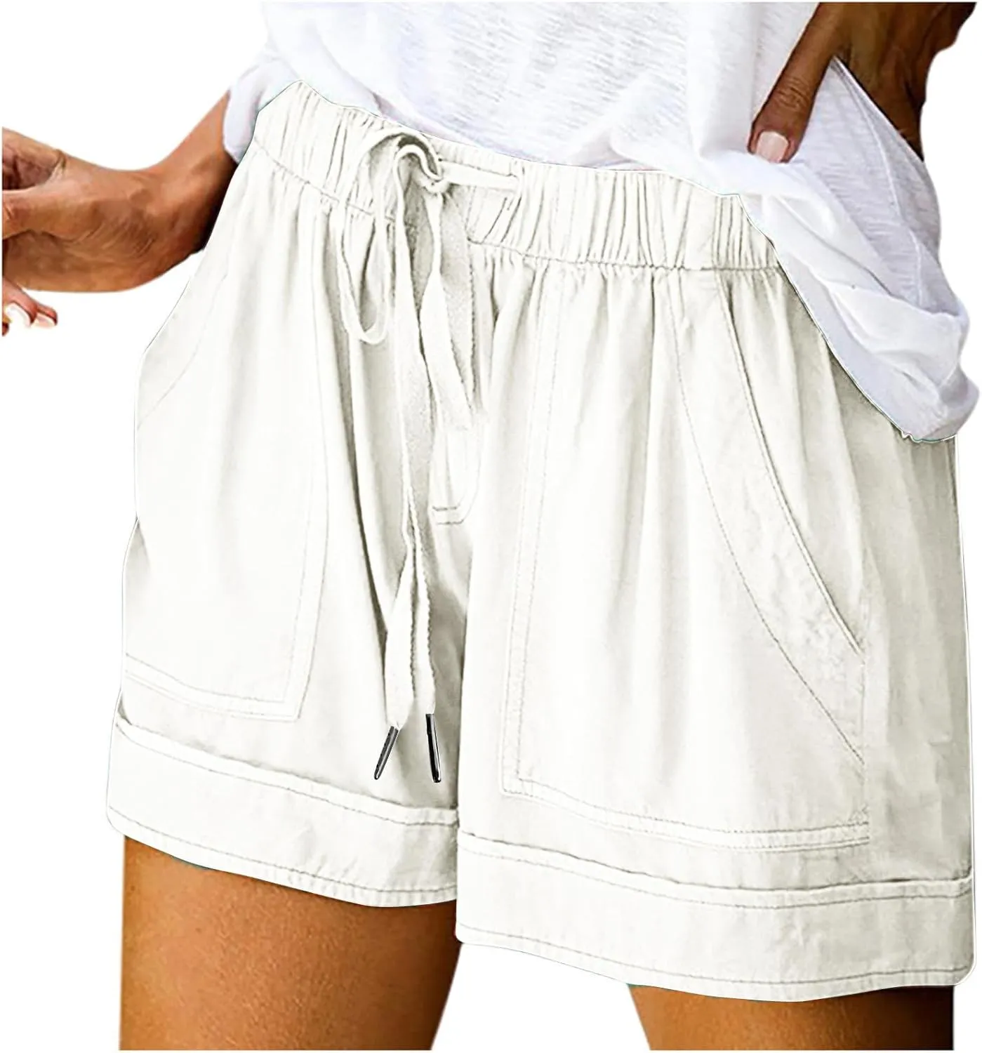 Shorts for Women Trendy Elastic High Waist Drawstring Casual Summer Shorts with Pocket Plus Size Lounge Shorts
