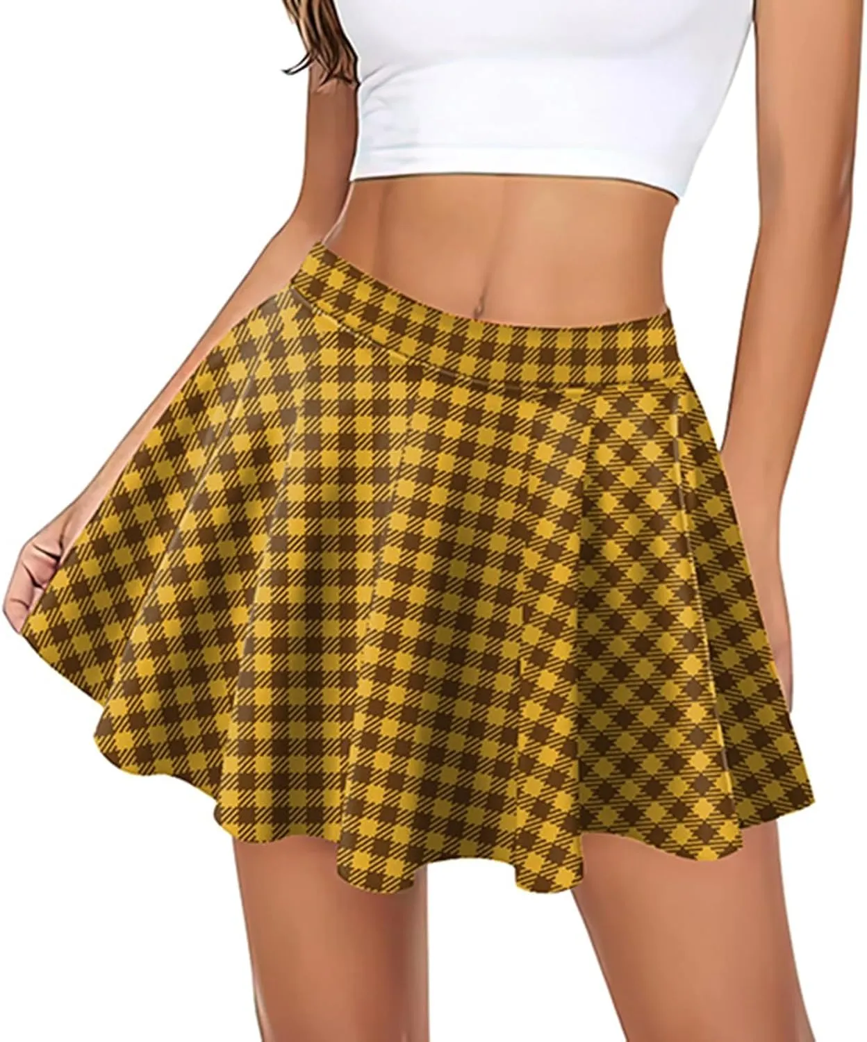 Skirts for Women Trendy Plaid Y2K High Elastic Waist Comfy Silk A-Line Summer Casual Pleated Mini Skirts
