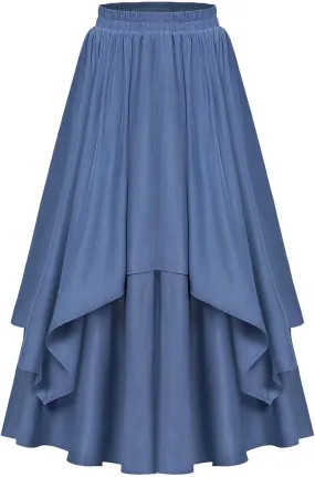 Vintage Renaissance Skirts for Women Double Layered Tiered Long Skirt High Waisted Asymmetrical Ruffle A Line Skirt