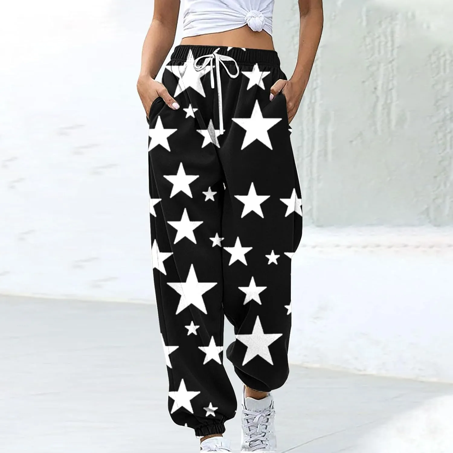 Women Comfy Sweatpants Trendy 2025 Stars Print Athletic Hiking Joggers Pants High Waisted Teen Girls Casual Pants
