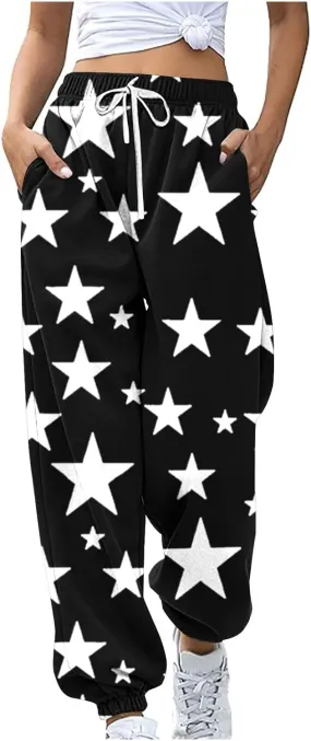 Women Comfy Sweatpants Trendy 2025 Stars Print Athletic Hiking Joggers Pants High Waisted Teen Girls Casual Pants