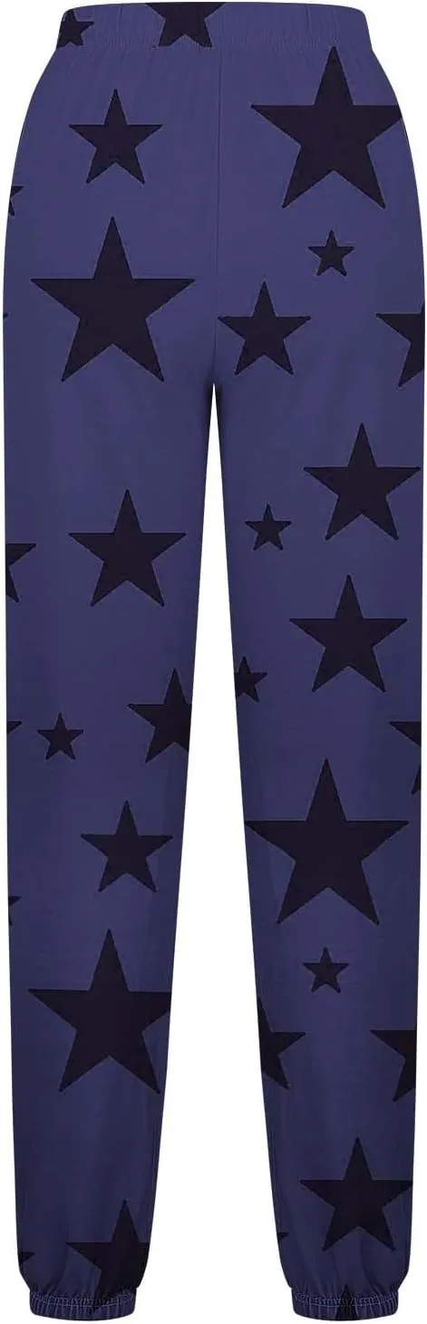 Women Comfy Sweatpants Trendy 2025 Stars Print Athletic Hiking Joggers Pants High Waisted Teen Girls Casual Pants