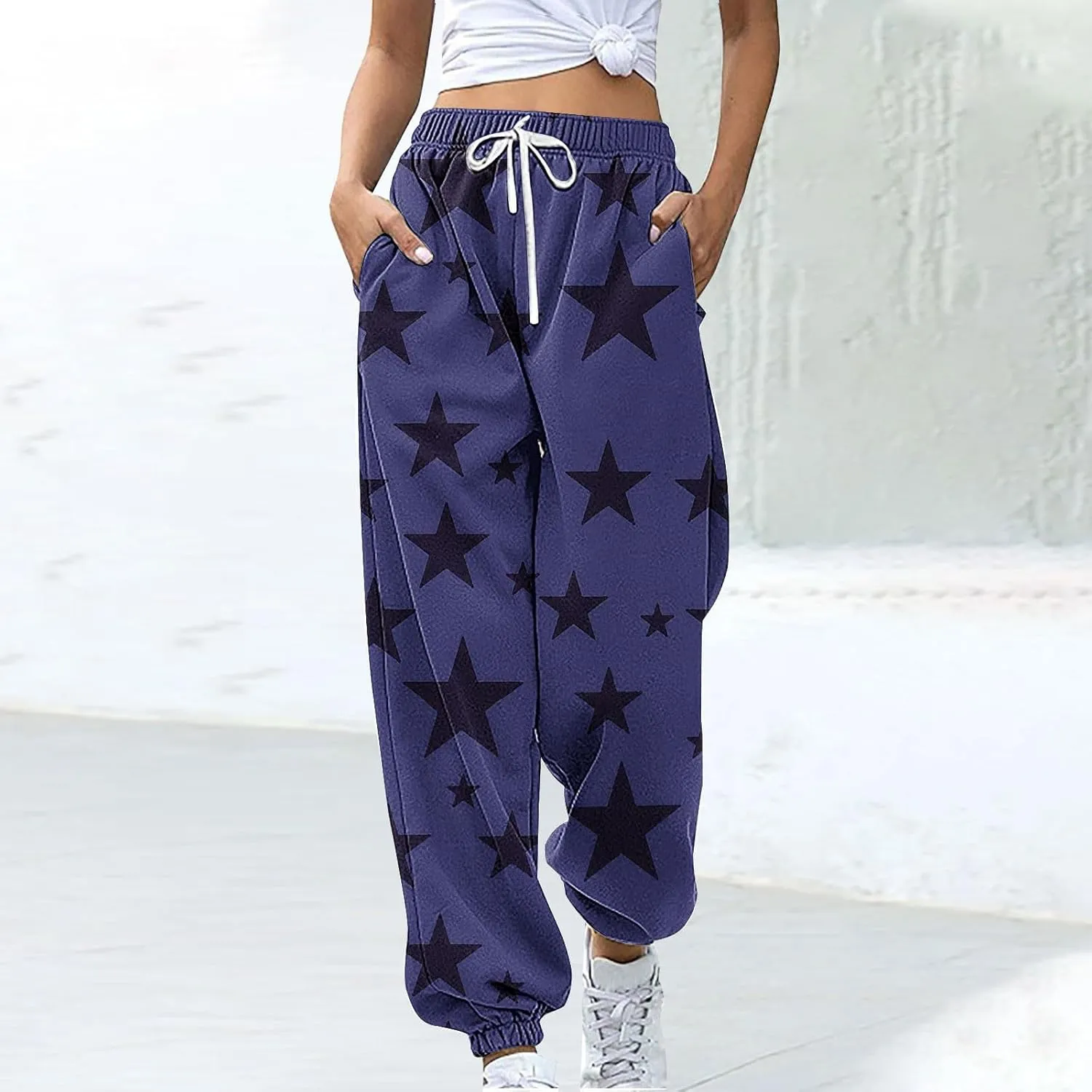 Women Comfy Sweatpants Trendy 2025 Stars Print Athletic Hiking Joggers Pants High Waisted Teen Girls Casual Pants