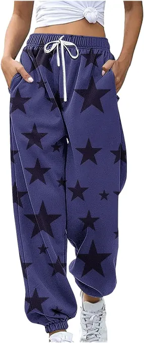 Women Comfy Sweatpants Trendy 2025 Stars Print Athletic Hiking Joggers Pants High Waisted Teen Girls Casual Pants