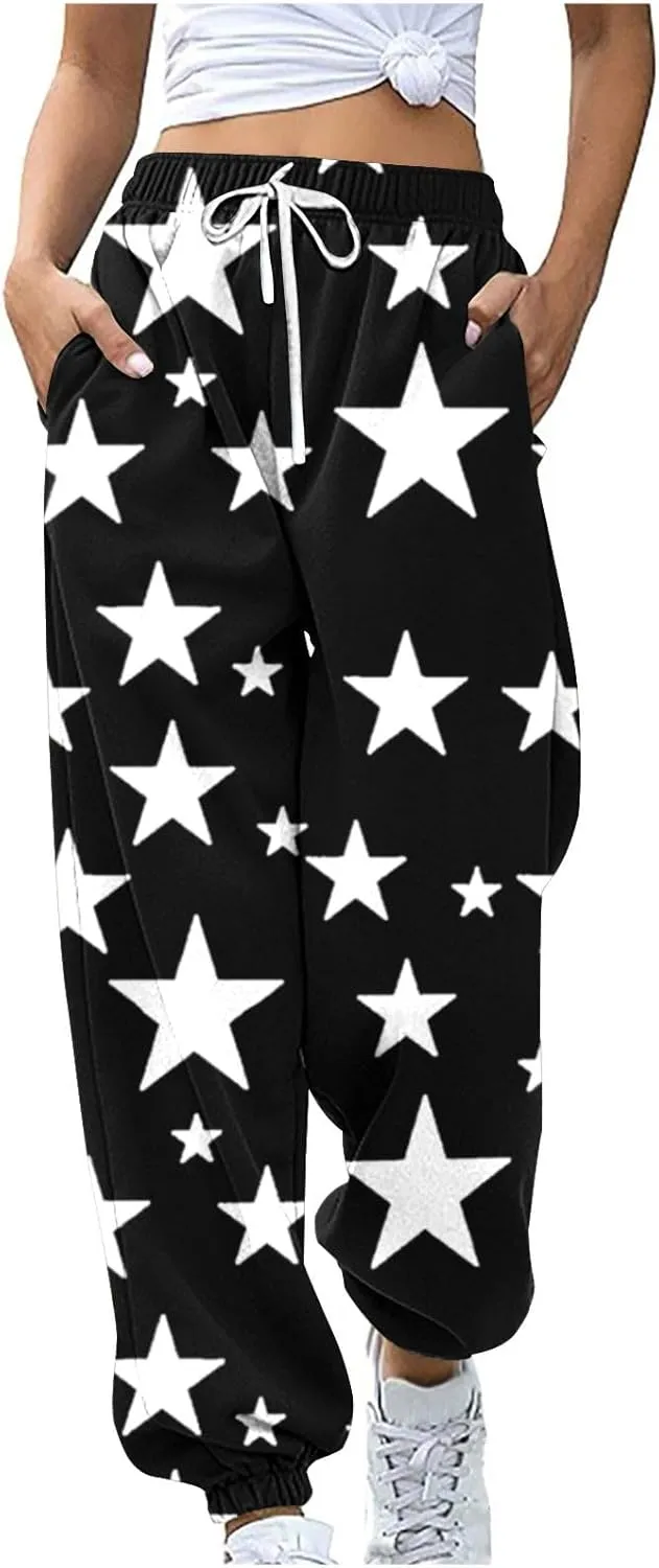 Women Comfy Sweatpants Trendy 2025 Stars Print Athletic Hiking Joggers Pants High Waisted Teen Girls Casual Pants