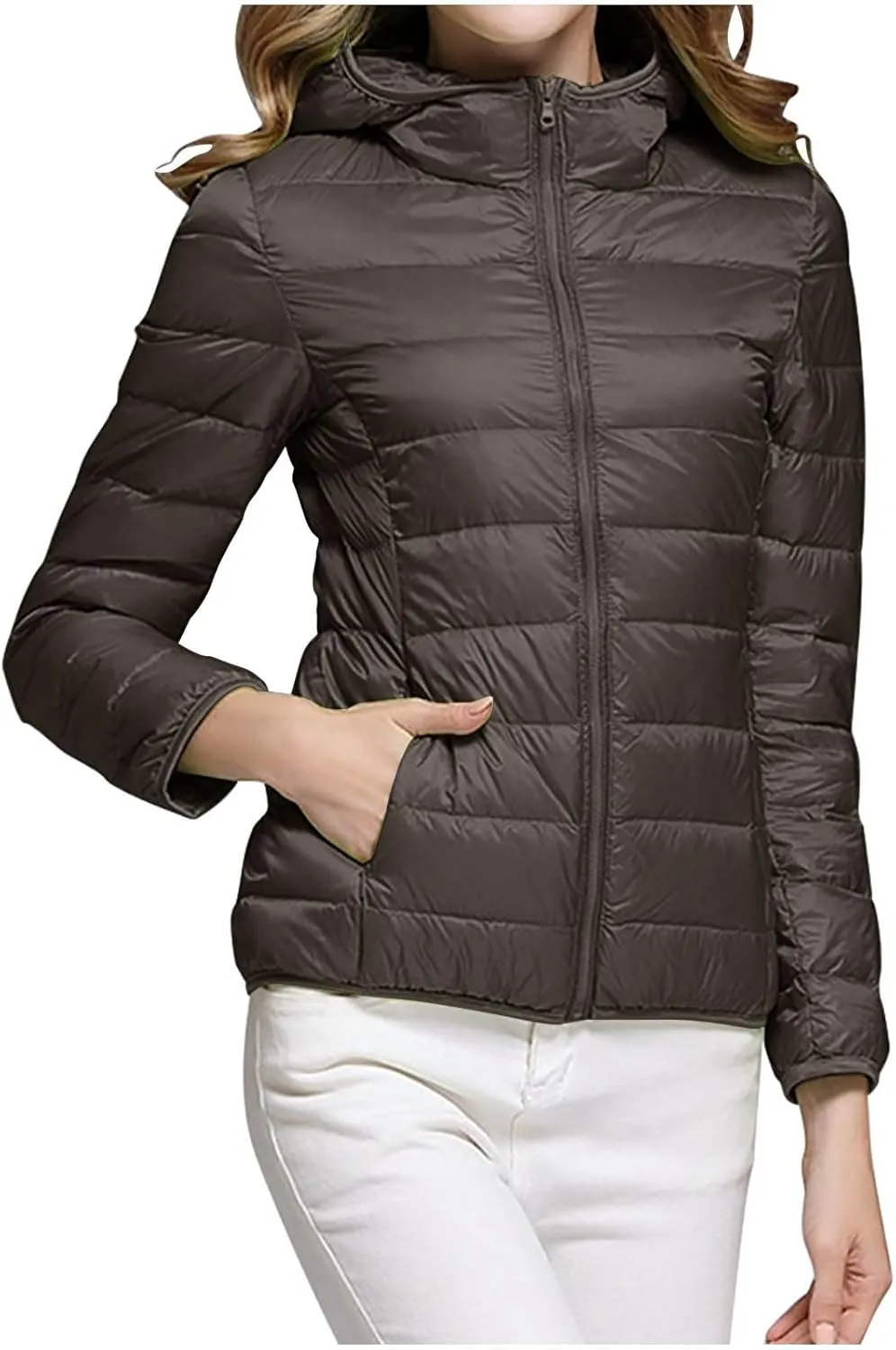 Women Winter Jackets Plus Size Packable Quilted Puffer Parka Coat Full Zip Hooded Down Jacket Outerwear with Hood
