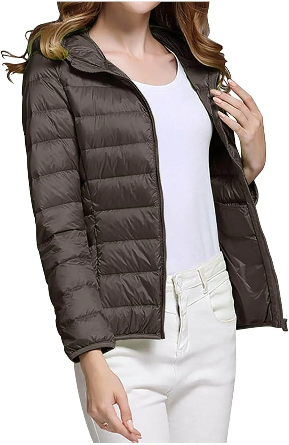 Women Winter Jackets Plus Size Packable Quilted Puffer Parka Coat Full Zip Hooded Down Jacket Outerwear with Hood