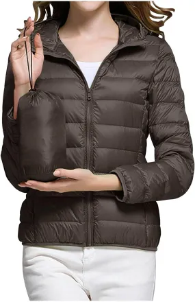 Women Winter Jackets Plus Size Packable Quilted Puffer Parka Coat Full Zip Hooded Down Jacket Outerwear with Hood