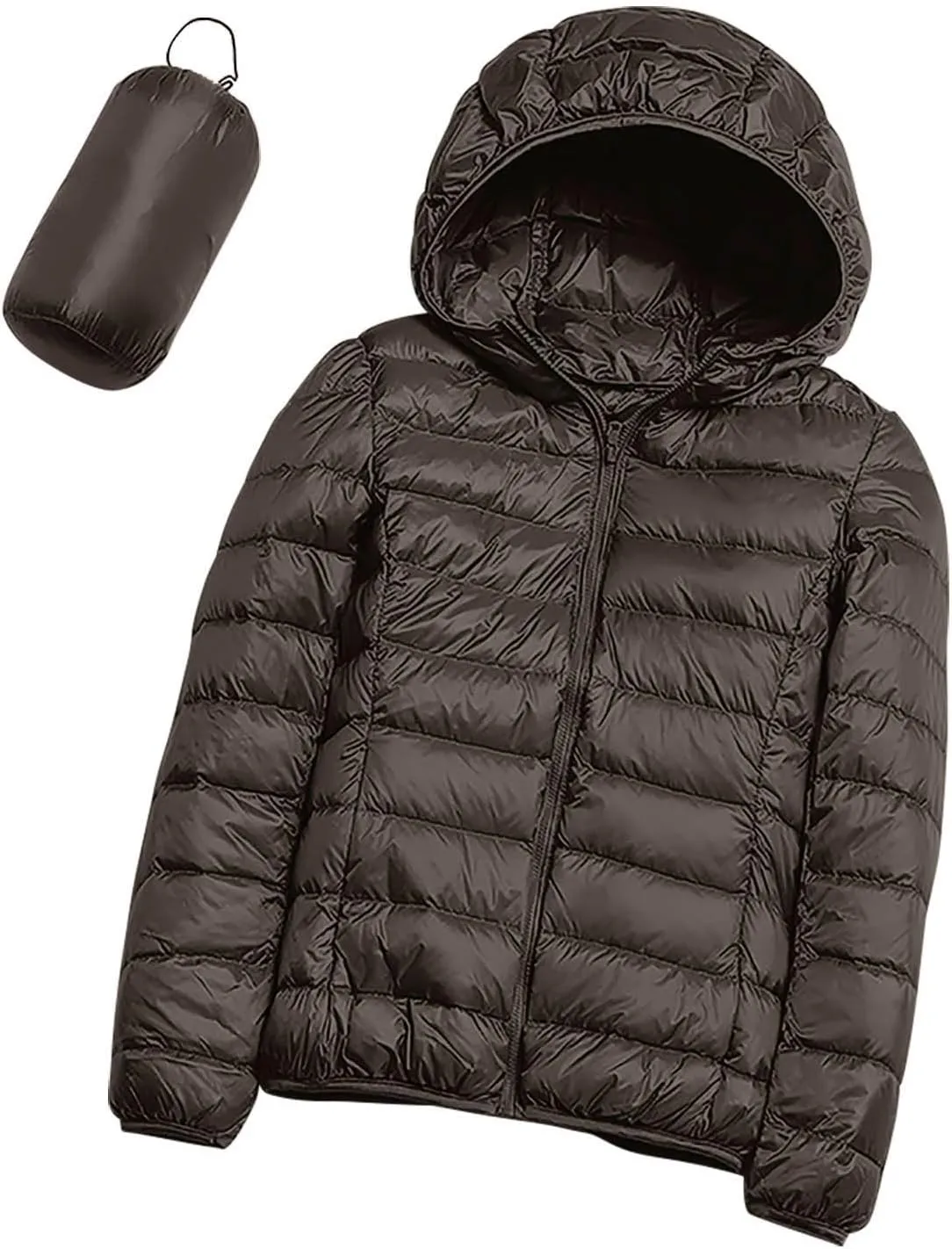 Women Winter Jackets Plus Size Packable Quilted Puffer Parka Coat Full Zip Hooded Down Jacket Outerwear with Hood