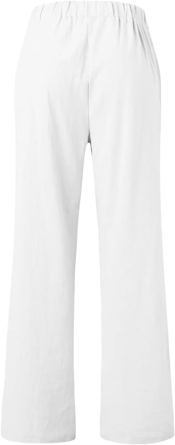 Womens Casual Solid High Waisted Loose Wide Leg Cozy Lightweight Casual Pants Comfy Straight Leg Trousers Pants With Pockets