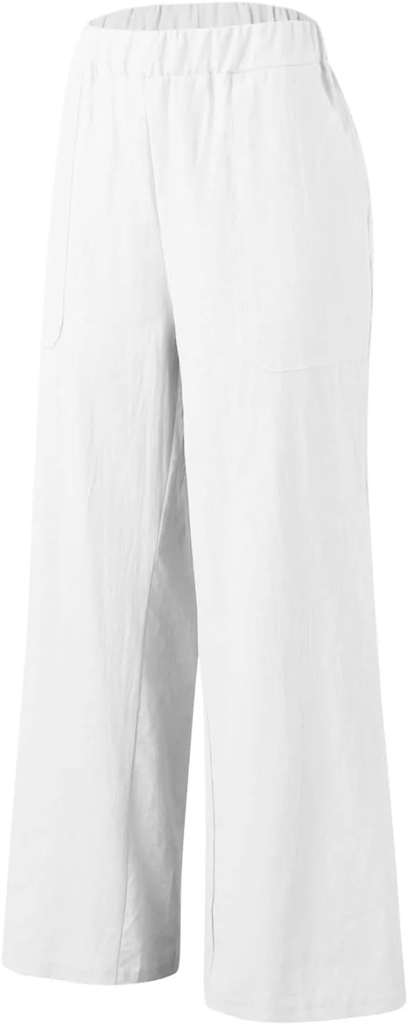 Womens Casual Solid High Waisted Loose Wide Leg Cozy Lightweight Casual Pants Comfy Straight Leg Trousers Pants With Pockets
