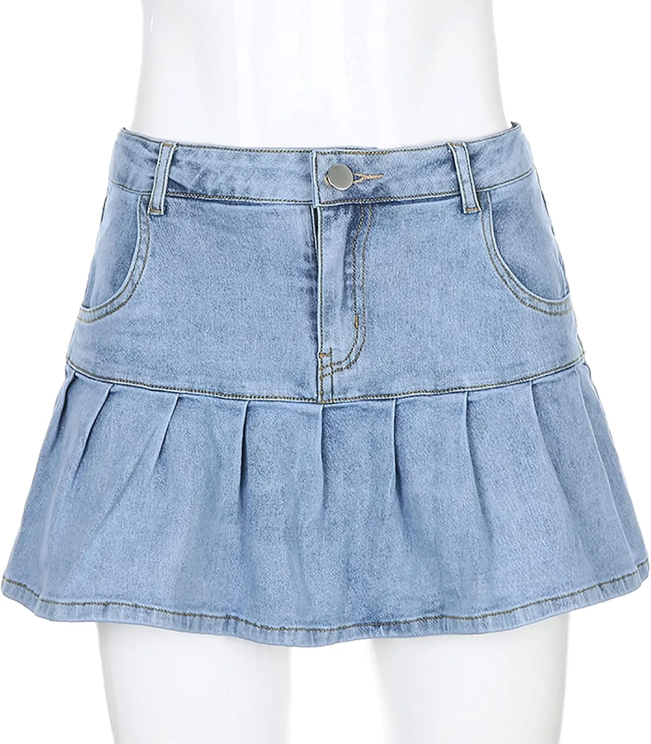Women's Jean Skirt Casual Fashion Summer Pleated A-Line Ruffle High Waist Y2K Short Mini Denim Skirt Streetwear