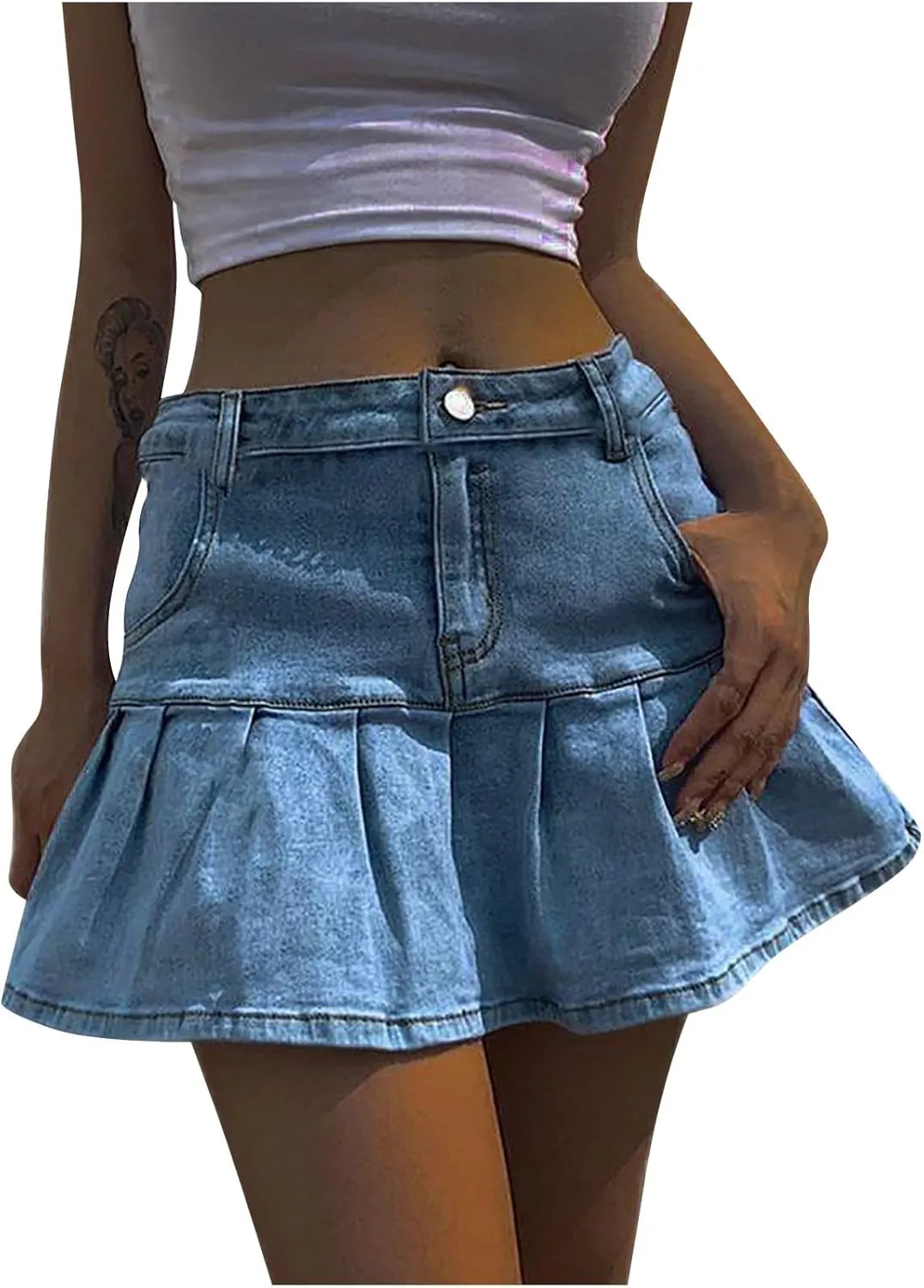 Women's Jean Skirt Casual Fashion Summer Pleated A-Line Ruffle High Waist Y2K Short Mini Denim Skirt Streetwear