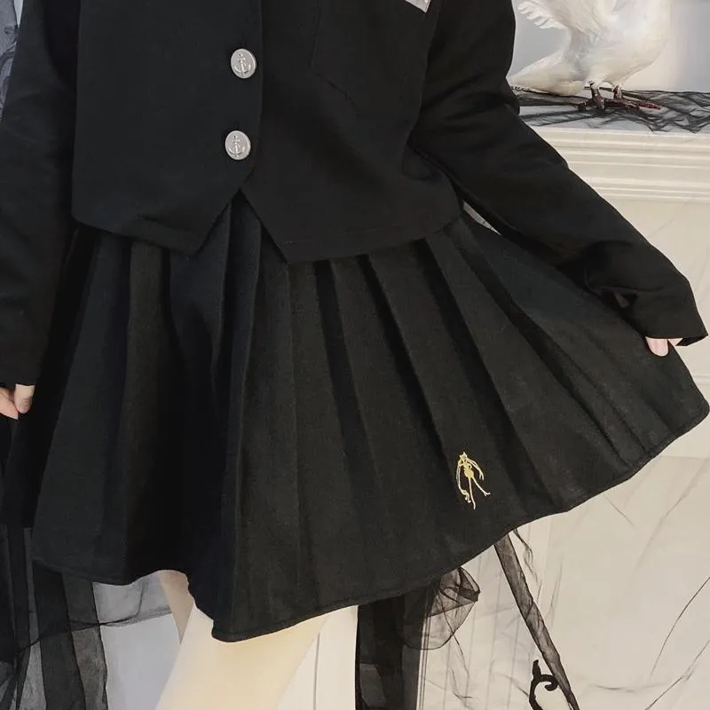 Women's Lolita Cartoon Embroidered Mini Pleated Skirts