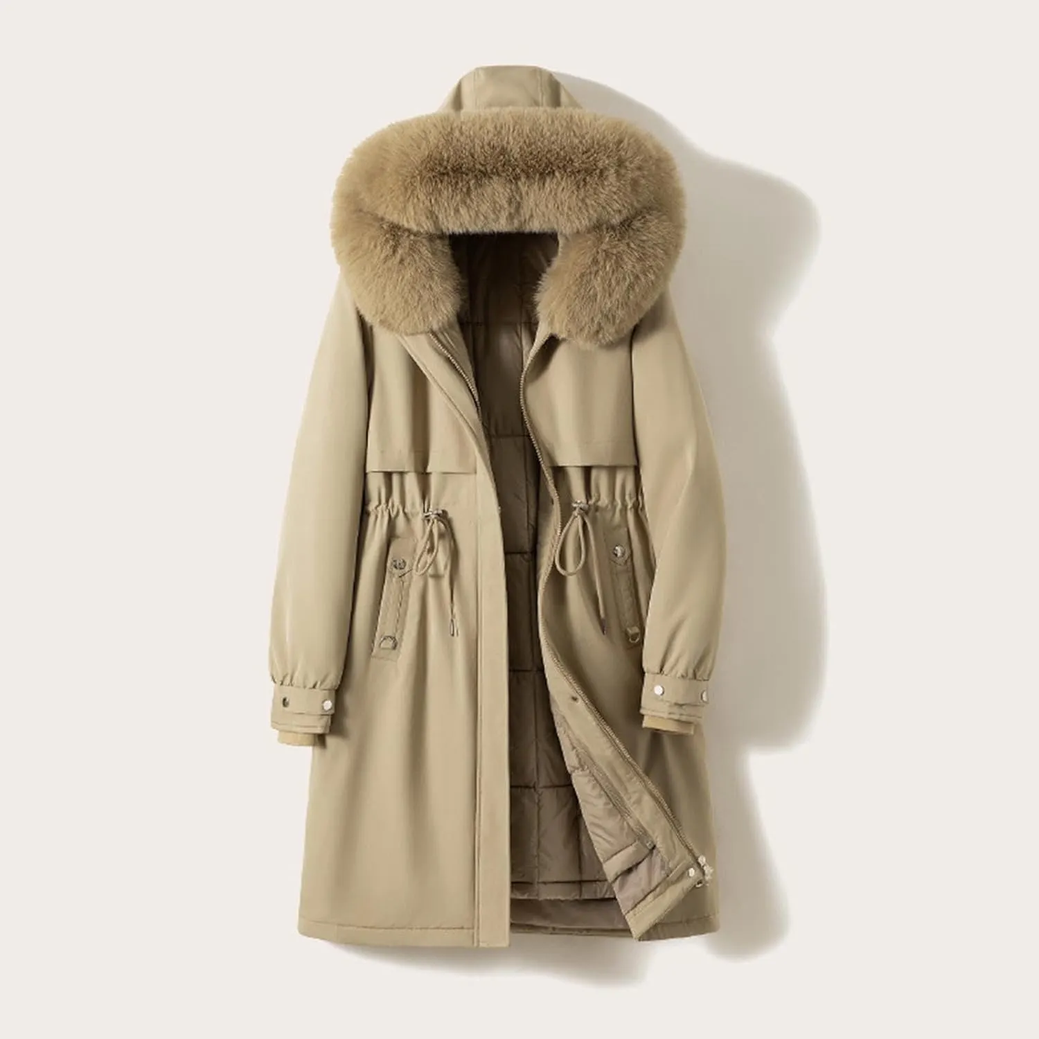 Women's Long Puffer Coat Parka Removable Down Liner Jacket Thicken Winter Faux Fur Warm Hooded Outwear with Pockets