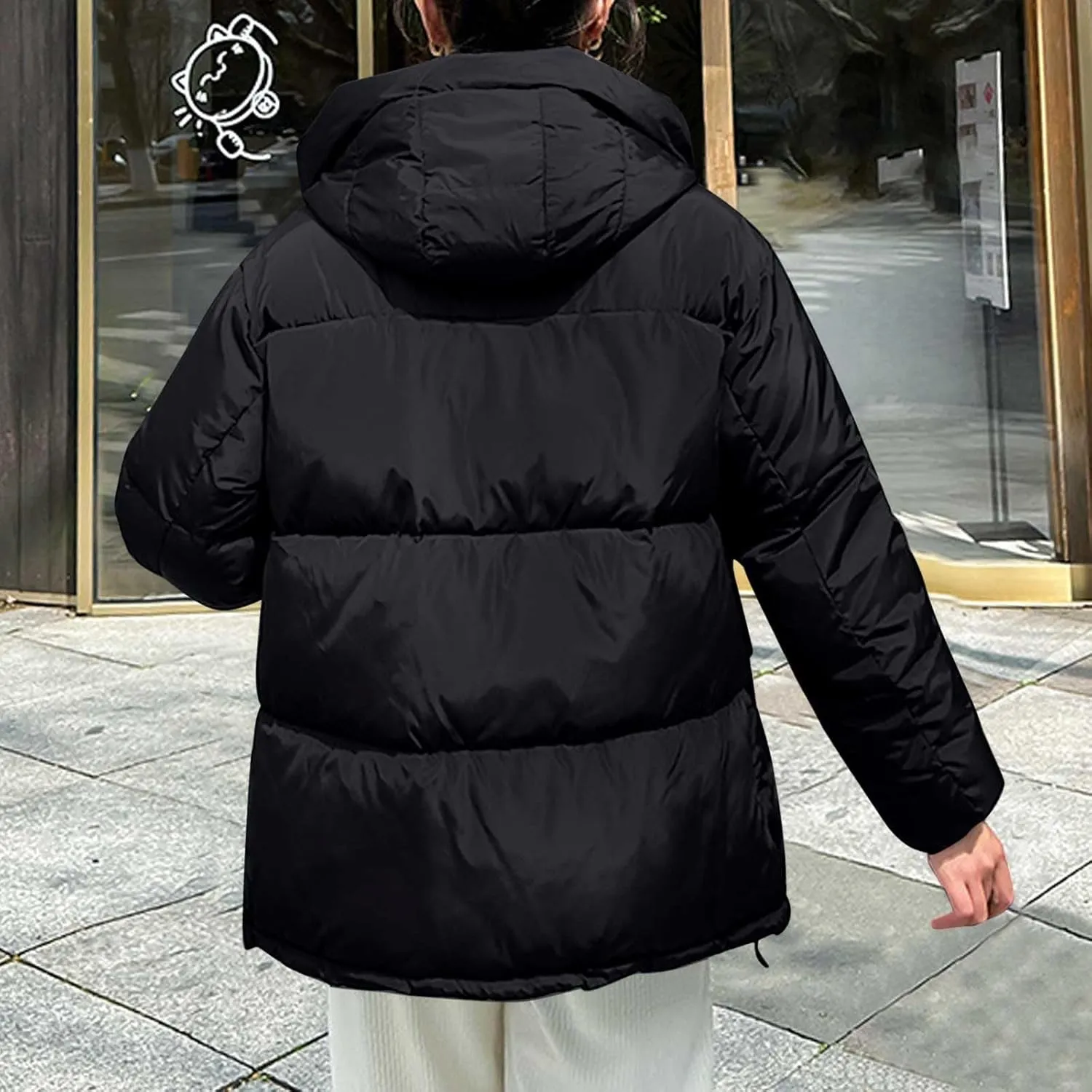 Womens Oversized Thick Down Jacket Long Sleeve Solid Color Hooded Outerwear 2024 Winter Fashion Warm Puffer Coat