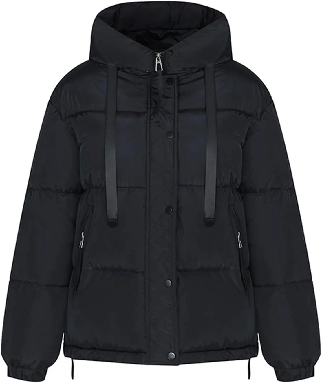 Womens Oversized Thick Down Jacket Long Sleeve Solid Color Hooded Outerwear 2024 Winter Fashion Warm Puffer Coat