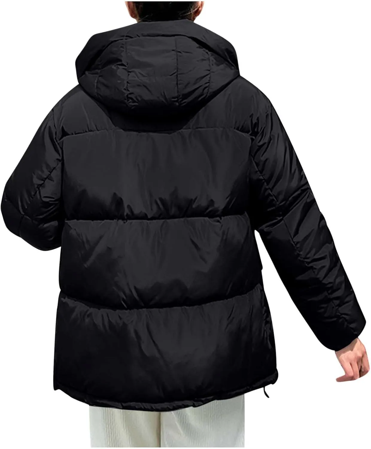 Womens Oversized Thick Down Jacket Long Sleeve Solid Color Hooded Outerwear 2024 Winter Fashion Warm Puffer Coat