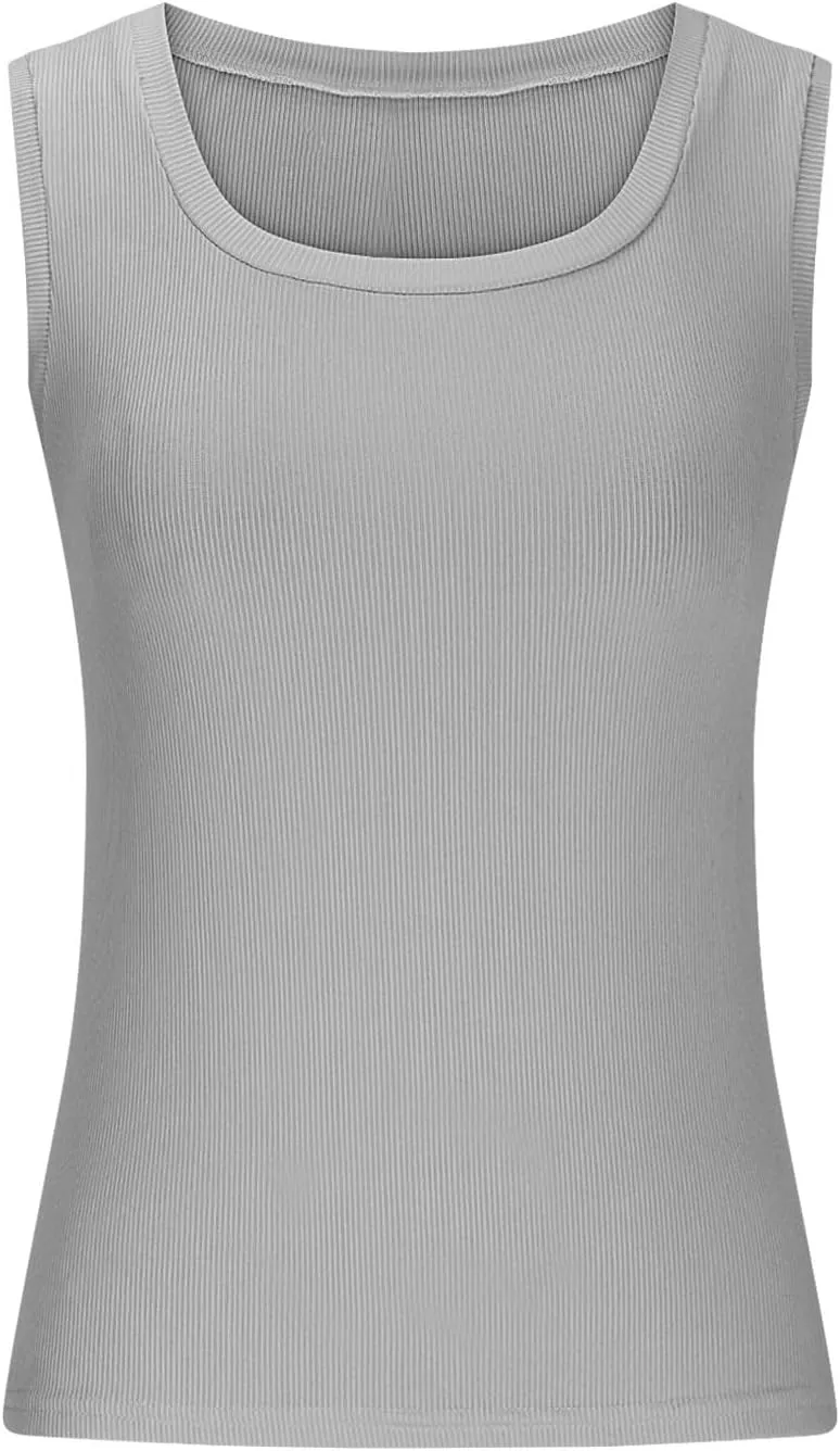 Women's Ribbed Tank Tops 2025 Summer Scoop Neck Slimming Camisole Blouses Casual Basic Knit Sleeveless Shirts Clothes