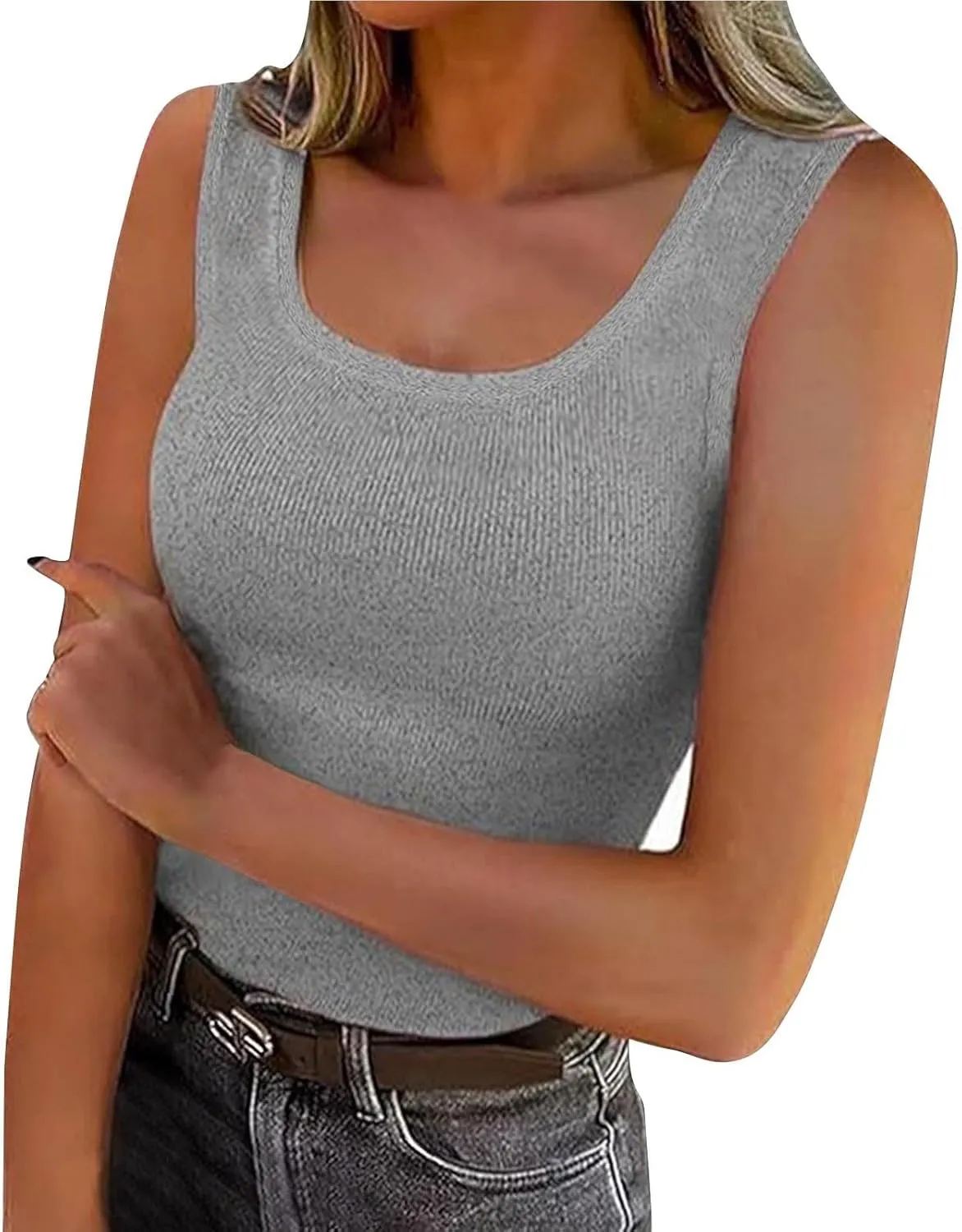 Women's Ribbed Tank Tops 2025 Summer Scoop Neck Slimming Camisole Blouses Casual Basic Knit Sleeveless Shirts Clothes
