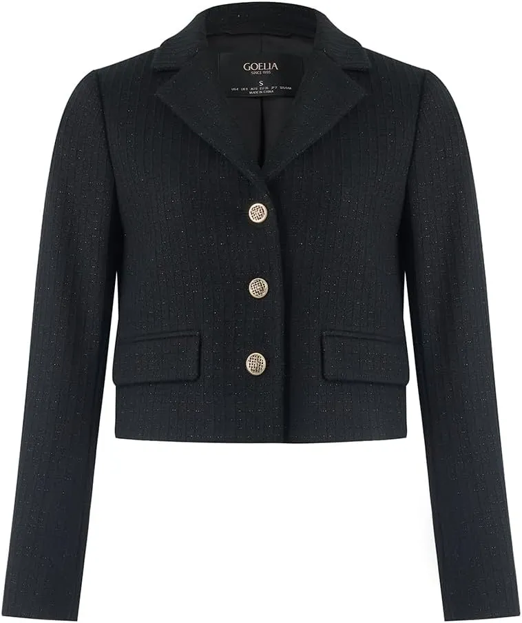 Wool Blend Tweed Blazers for Women Business Casual Knit Blazer Cropped Jacket for Women